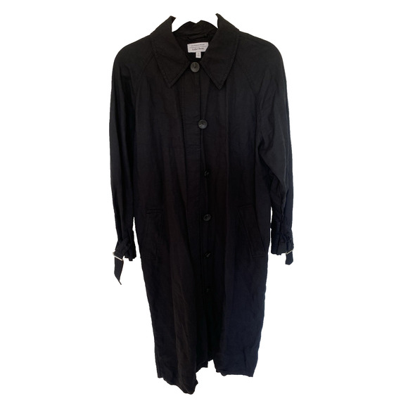 & Other Stories Women Black Trench Coat Sz 0 Linen Blend Lightweight Old Money - Picture 6 of 16